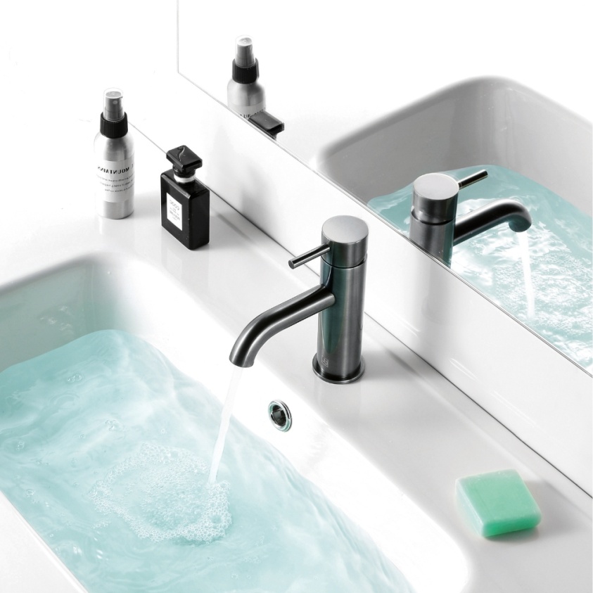 Product Lifestyle image of the JTP Vos Brushed Black Single Lever Mini Basin Mixer